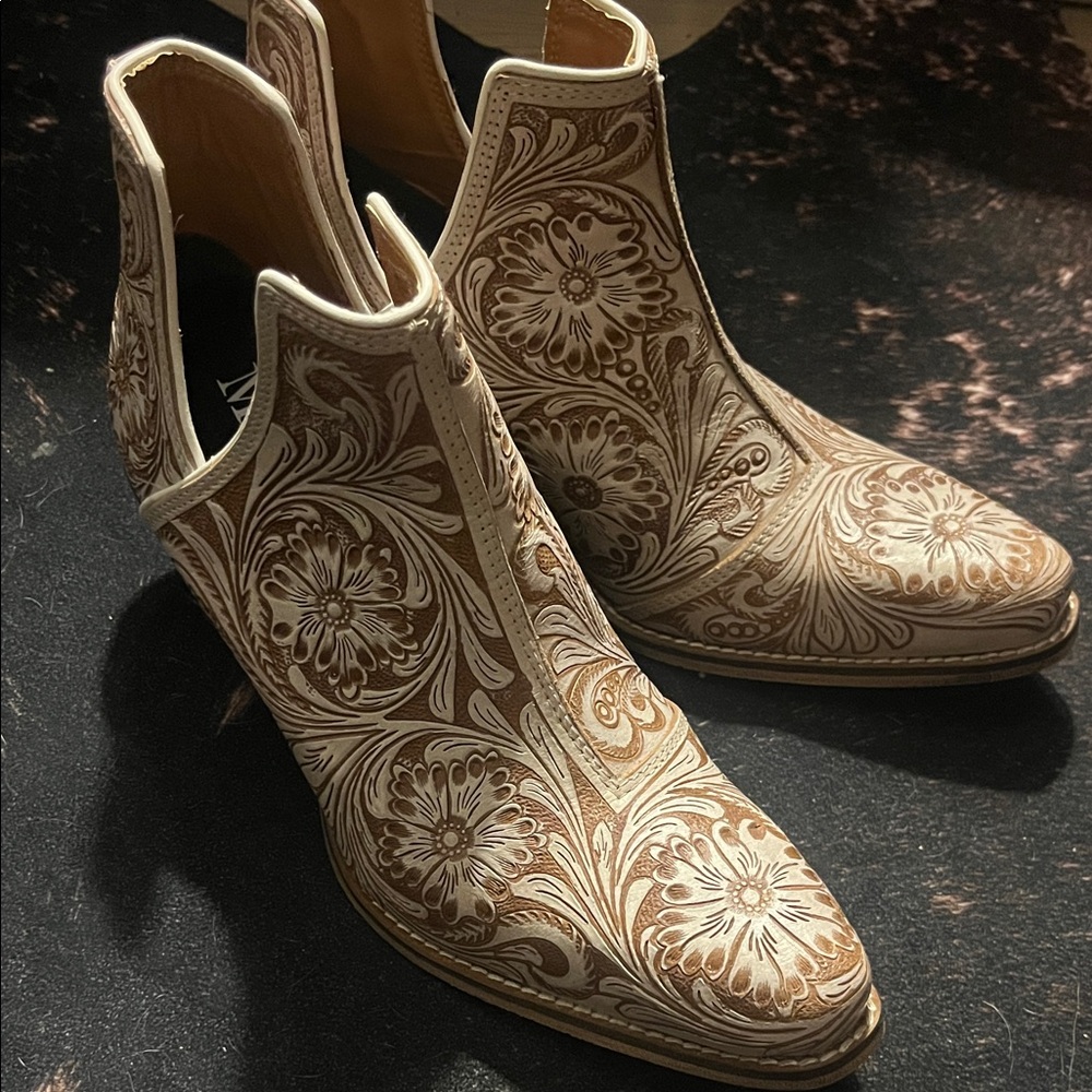 Myra Bag Floral Brown and Cream Ankle Boots